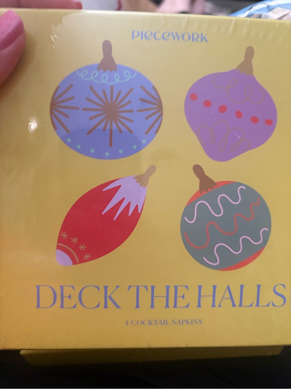 Piecework Deck the Halls Christmas Linen Cocktail napkins